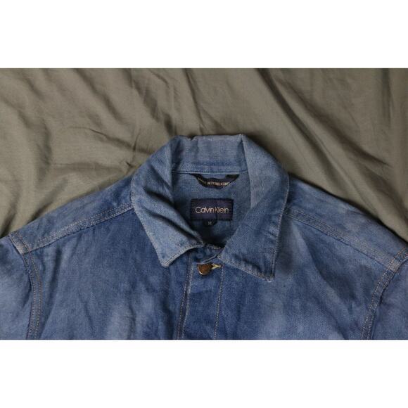 Vintage Calvin Klein Denim Jacket Women Medium Blue Tie Dye Blue Button Up - Picture 4 of 9